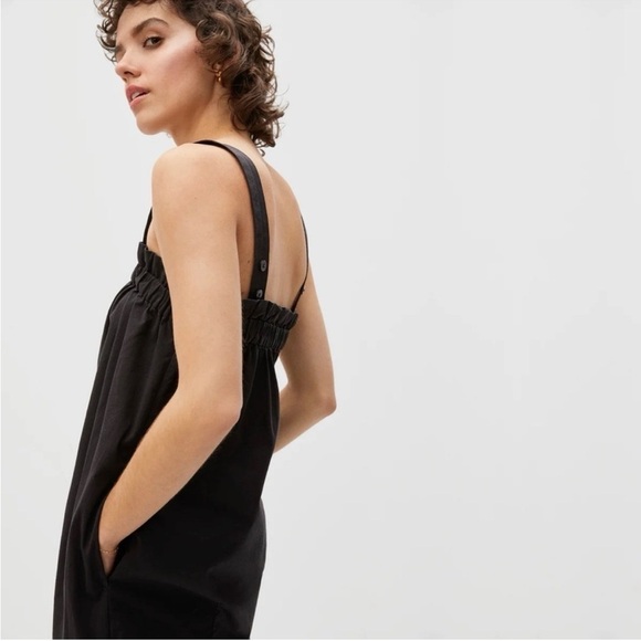 EVERLANE Paper Bag Dress Black Elastic Top Pockets Mini Adjustable Strap Medium - Picture 4 of 8